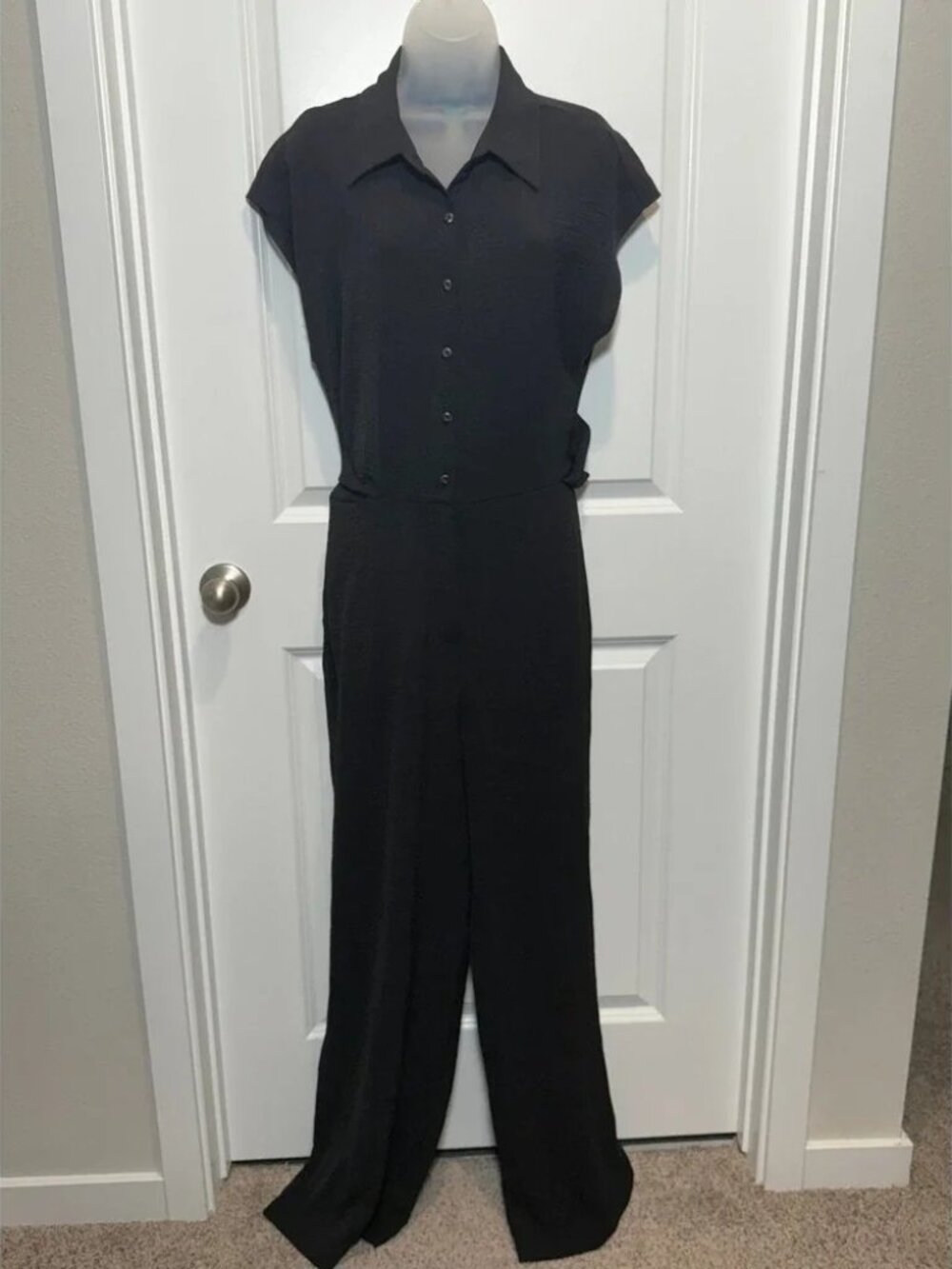 NWT Nine Britton Black Cap‎ Sleeve Collared Wide Leg Jumpsuit Large Stichfix